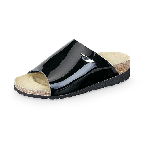 Svart lack clog öppen tå