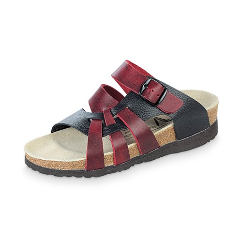 Flätad pantolett campari/svart